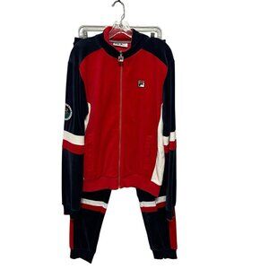 Fila Men's Velour Tracksuit Sweatsuit Jacket Joggers Red Blue Size M/L NWT